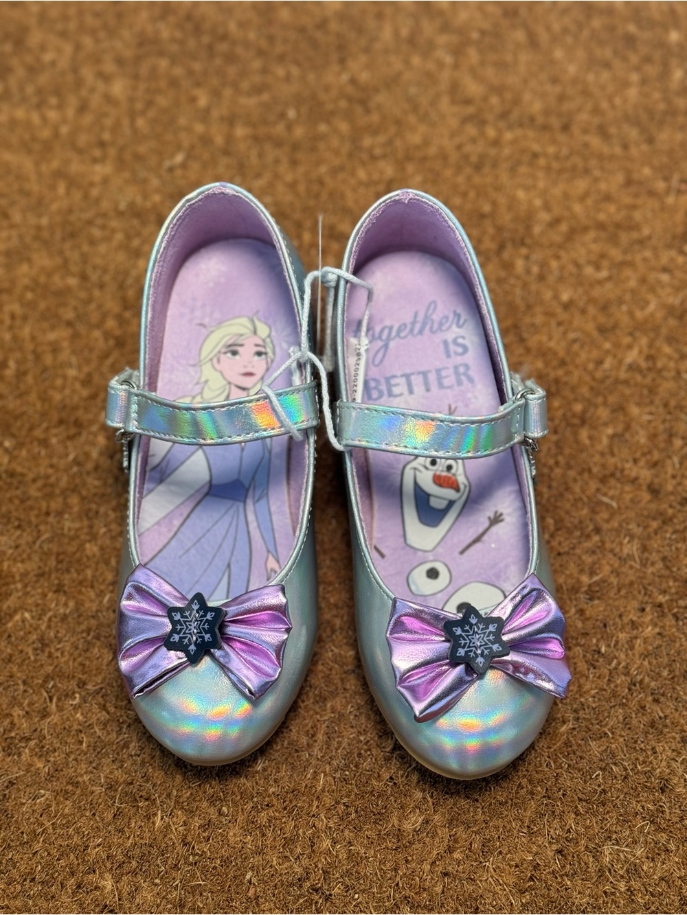 Disney Girls' Silver and Purple Mary Jane Dress Heels with Frozen Art